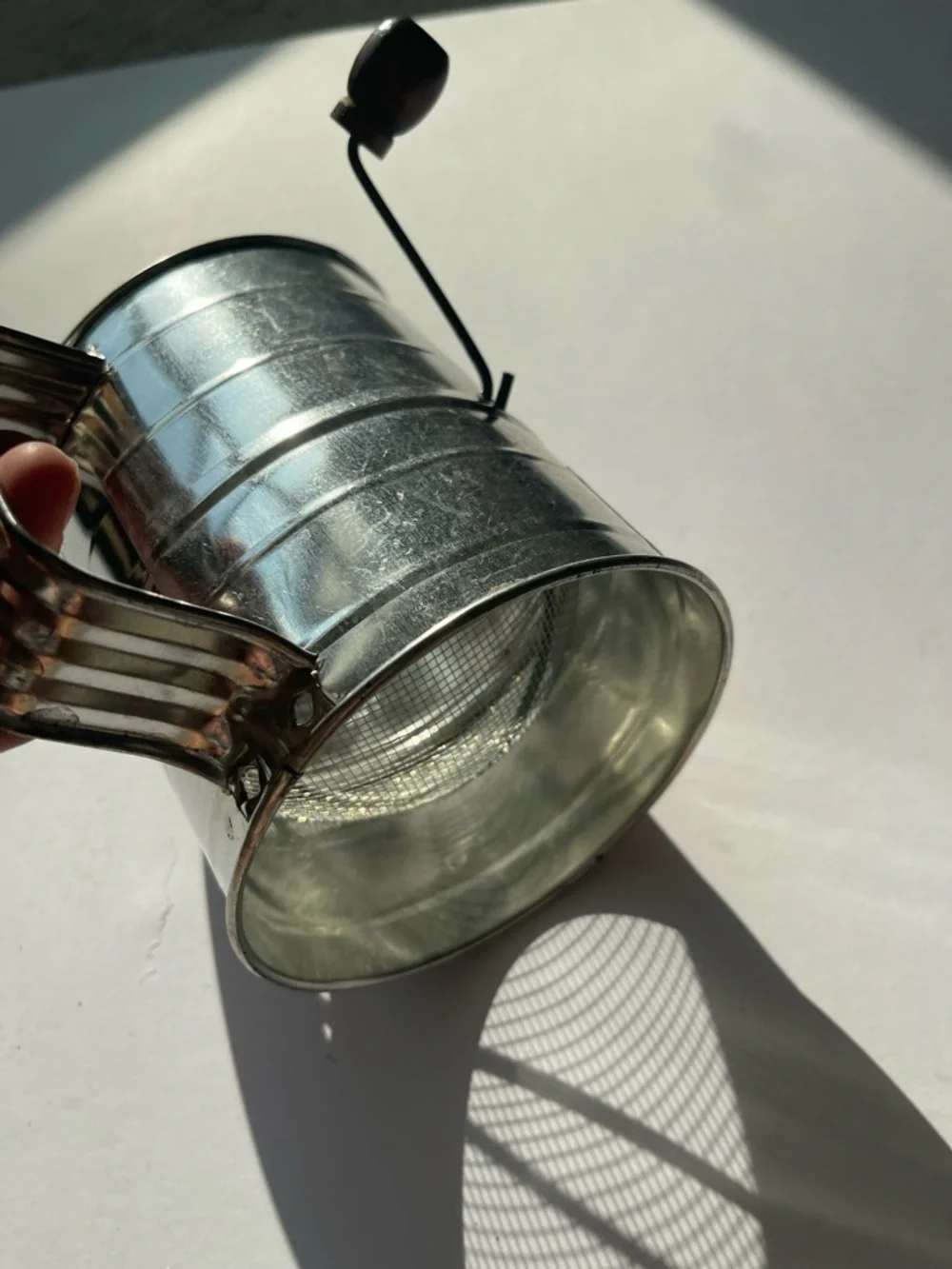Leigh Bromwell 3 Cup Flour Sifter Silver Hand Crank Wood Vintage Style USA Made